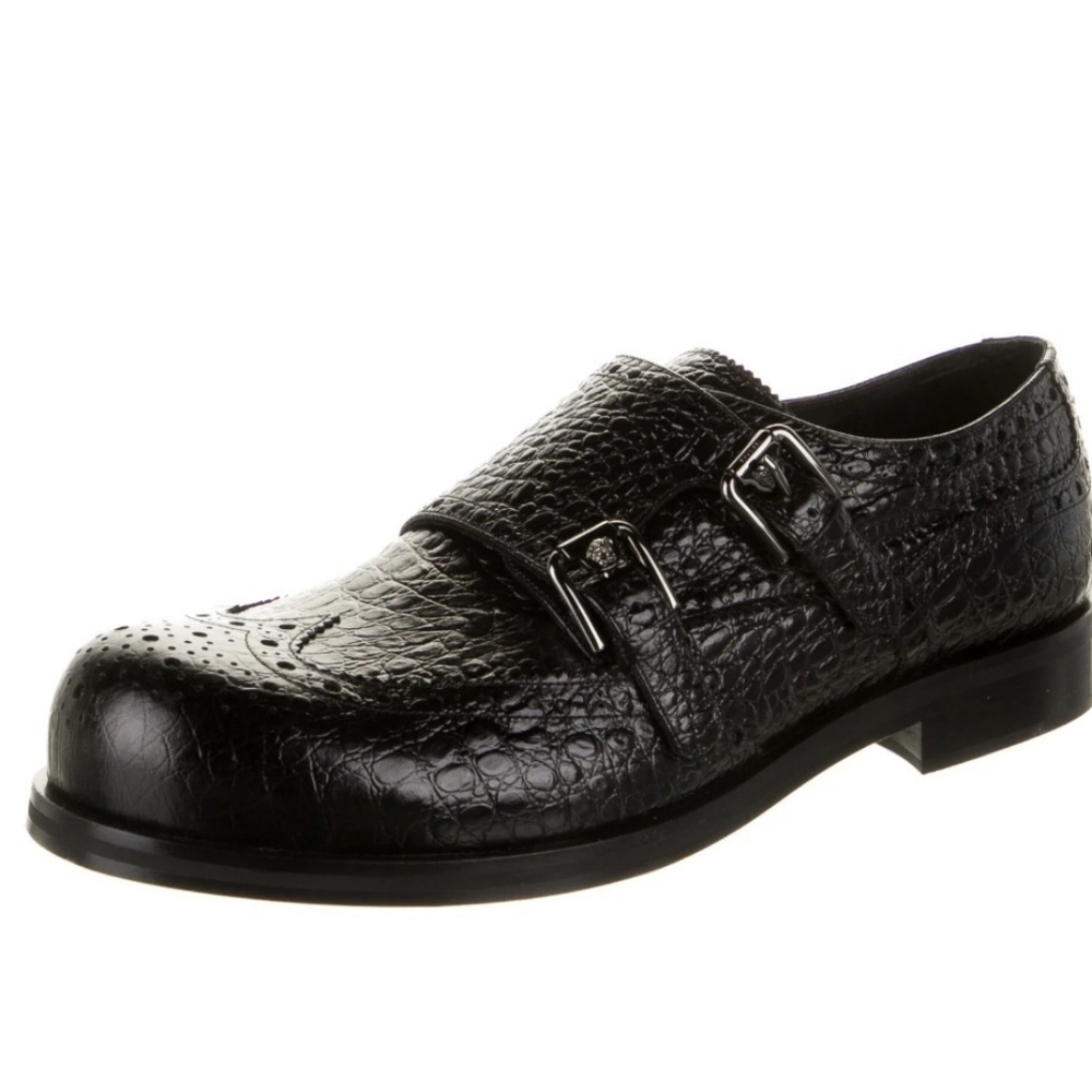 VERSACE COCODRILE EMBOSSED LEATHER  MANS SHOES SIZE 11 USA 45 ITALY
